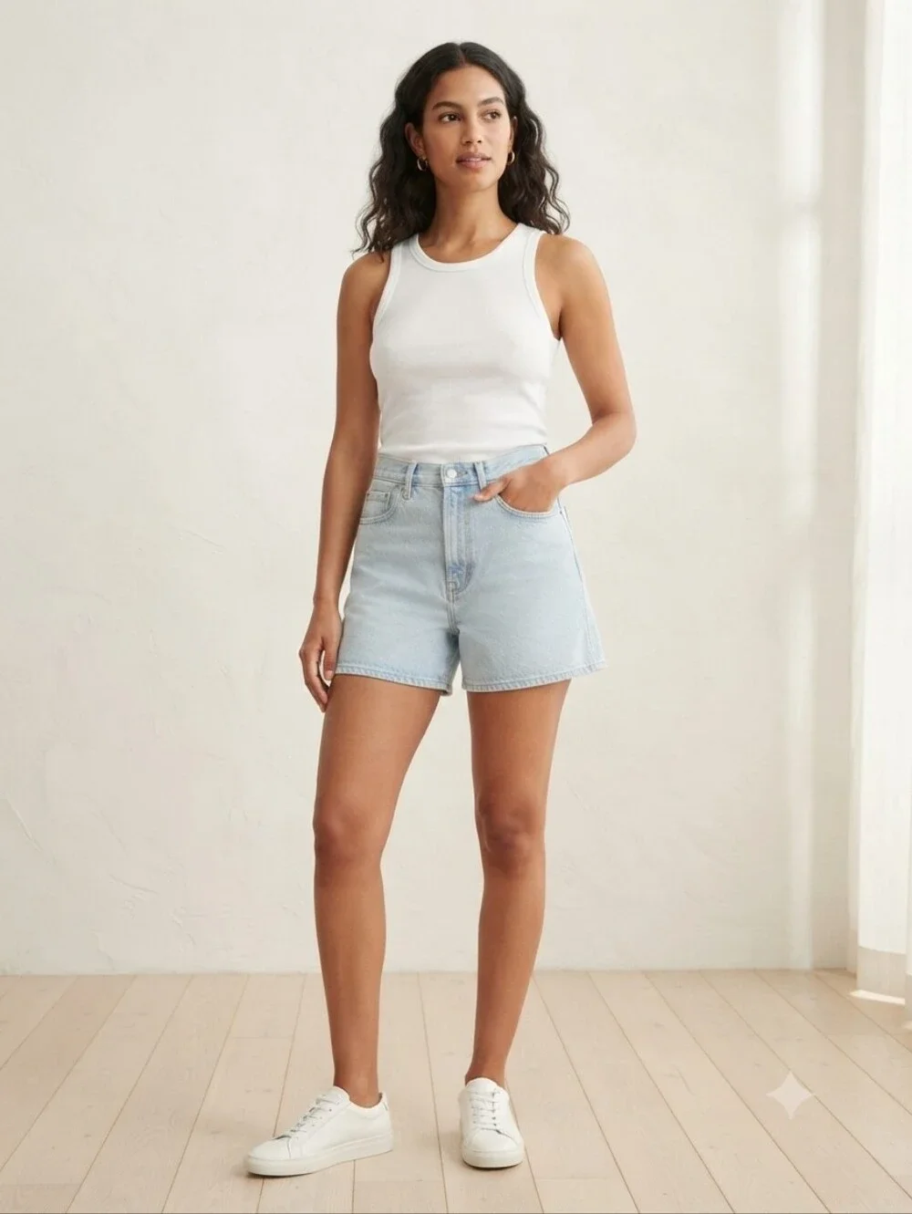 Everlane The A-Line Denim Shorts Light Wash Size 27 Organic Cotton Classic